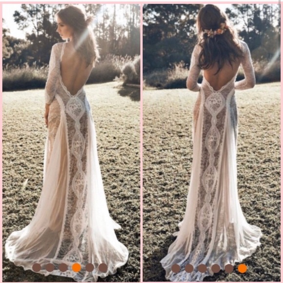π°π»HPx7 ππ¨1 Large Left β οΈβ’ Bohemian Style Lace Wedding Dress - Picture 2 of 13